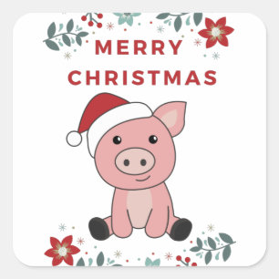 Schwein Frohe Weihnachtstiere Schweine Quadratischer Aufkleber