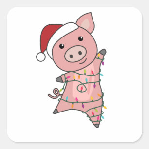 Schwein Frohe Weihnachtstiere Schweine Quadratischer Aufkleber