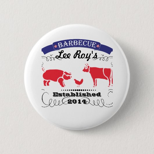 Schwein, Huhn und Kuh Vintage Barbeque Button (Vorderseite)
