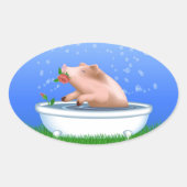 Schwein im Bad Ovaler Aufkleber (Vorderseite)