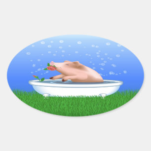 Schwein im Bad Ovaler Aufkleber