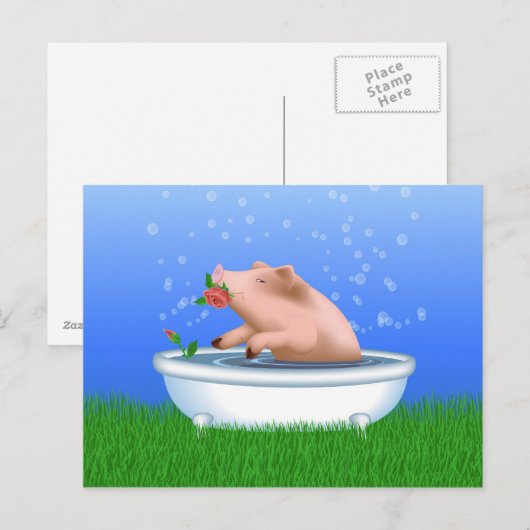 Schwein im Bad Postkarte (Vorne/Hinten)
