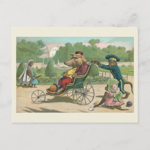 "Schwein im Rollstuhl" Vintage Postkarte