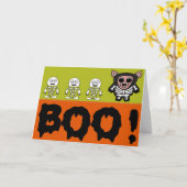 Schwein im Skeleton Kostüm sagt BOO Karte (Gelbe Blume)