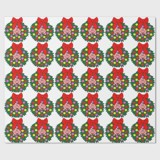 Schwein im WeihnachtsKranz Geschenkpapier (Flach)