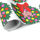 Schwein im WeihnachtsKranz Geschenkpapier (Rolleneckpunkt)