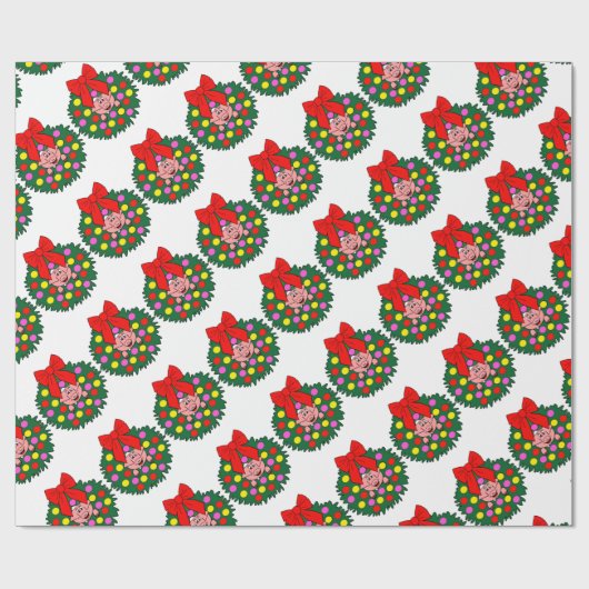 Schwein im WeihnachtsKranz Geschenkpapier (Flach)