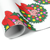Schwein im WeihnachtsKranz Geschenkpapier (Rolleneckpunkt)