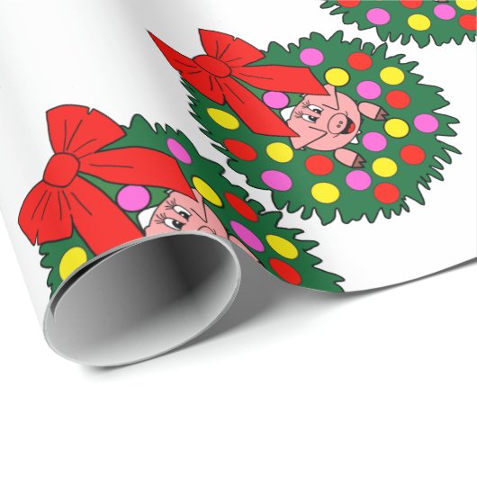 Schwein im WeihnachtsKranz Geschenkpapier (Rolleneckpunkt)