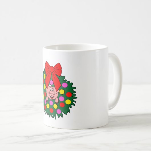 Schwein im WeihnachtsKranz Kaffeetasse (VorderseiteRechts)