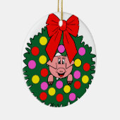 Schwein im WeihnachtsKranz Keramik Ornament (Rechts)