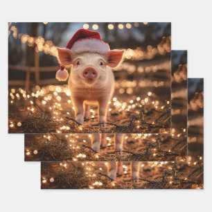 Schwein in einem Weihnachtsmannmütze Decoupage Cra Geschenkpapier Set