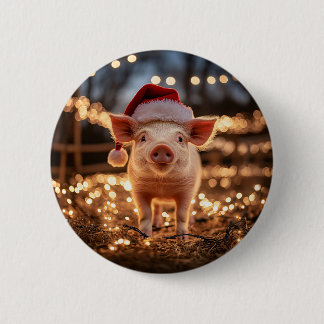 Schwein in einer Weihnachtsmannmütze Button