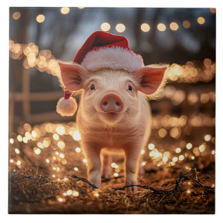 Schwein in einer Weihnachtsmannmütze Fliese