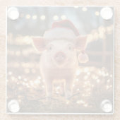 Schwein in einer Weihnachtsmannmütze Glasuntersetzer (Rückseite)