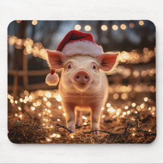 Schwein in einer Weihnachtsmannmütze Mousepad
