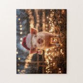 Schwein in einer Weihnachtsmannmütze Puzzle (Vertikal)