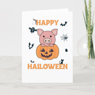 Schwein in Kürbis Süße Schweine Frohe Halloween Feiertagskarte