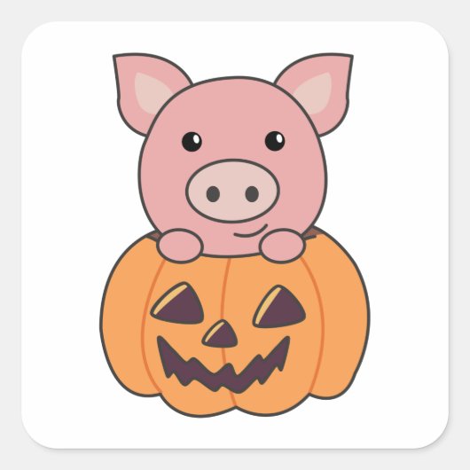 Schwein in Kürbiskraut Schweine Happy Halloween Sq Quadratischer Aufkleber (Vorderseite)