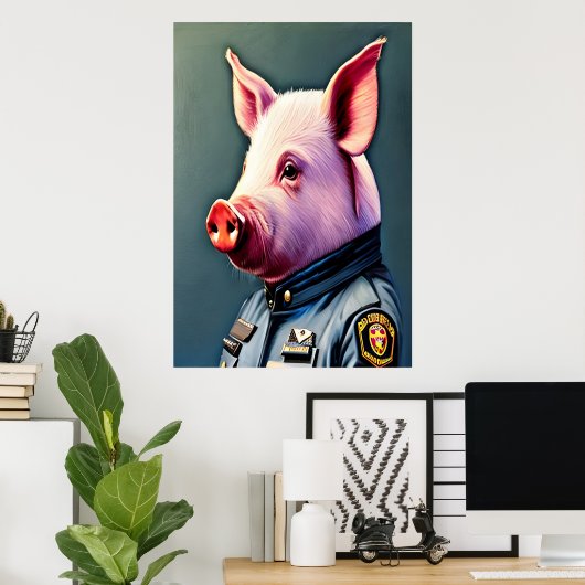 Schwein in Polizeiuniform | AI Art Poster (Heimbüro)