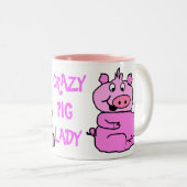 Schwein-Keramik-Tasse "verrücktes Schwein-Damen-" Zweifarbige Tasse (VorderseiteRechts)