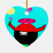 Schwein mit Blume und Schmetterling in der Sonne, Keramik Ornament (Vorne)