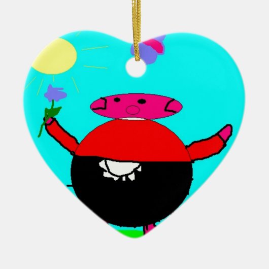 Schwein mit Blume und Schmetterling in der Sonne, Keramik Ornament (Vorne)