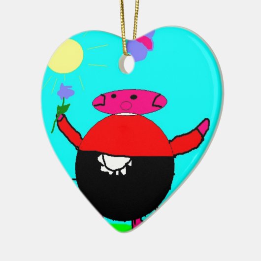 Schwein mit Blume und Schmetterling in der Sonne, Keramik Ornament (Links)