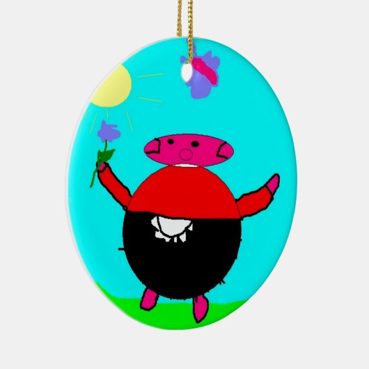 Schwein mit Blume und Schmetterling in der Sonne, Keramikornament (Rechts)