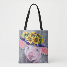 Schwein mit Blütenhut Tasche