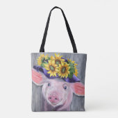 Schwein mit Blütenhut Tasche (Rückseite)