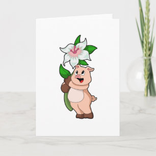 Schwein mit Blütenlilie Karte