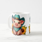Schwein mit Cowboy-Hut mit Sonnenblumen Kaffeetasse (Vorderseite Links)