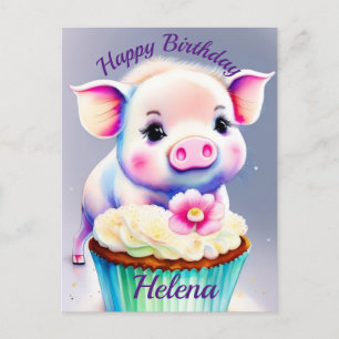 Schwein mit cupcake Wasserfarbenbild Postkarte