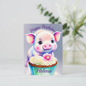 Schwein mit cupcake Wasserfarbenbild Postkarte (Stehend Vorderseite)
