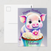 Schwein mit cupcake Wasserfarbenbild Postkarte (Vorne/Hinten)