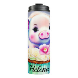 Schwein mit cupcake Wasserfarbenbild Thermosbecher