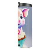 Schwein mit cupcake Wasserfarbenbild Thermosbecher (Nach rechts gedreht)