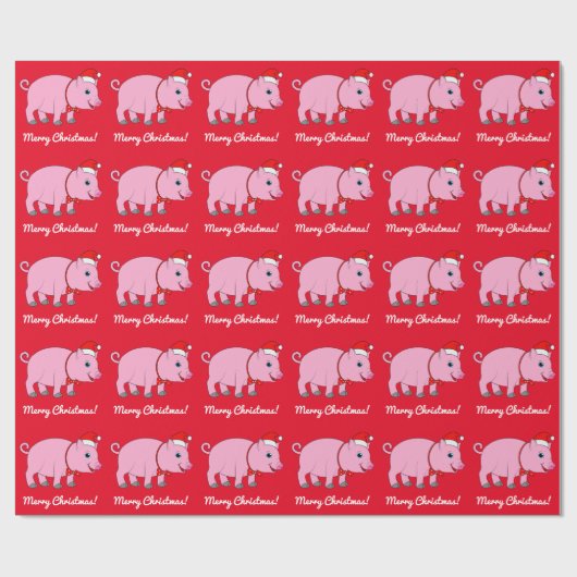 Schwein mit einer Weihnachtsmannmütze und einem Geschenkpapier (Flach)