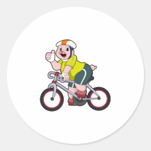 Schwein mit Fahrrad und Helm Runder Aufkleber