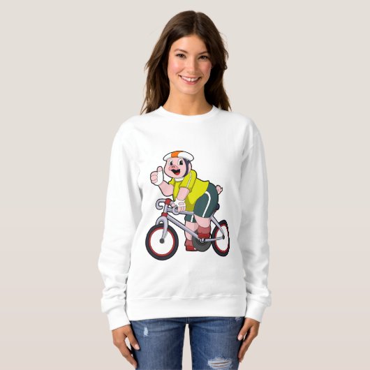 Schwein mit Fahrrad und Helm Sweatshirt (Vorne ganz)