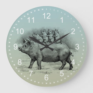 Schwein mit Ferkeln Große Wanduhr