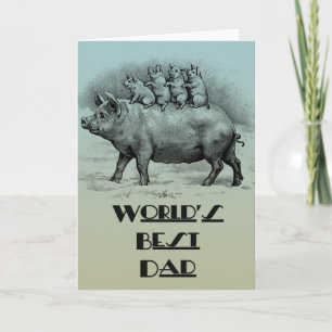Schwein mit Ferkeln Vatertag Karte