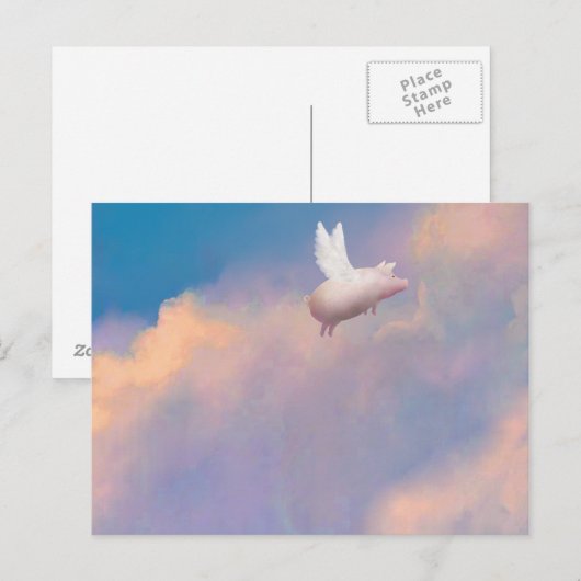 Schwein mit Flügelpfropf Postkarte (Vorne/Hinten)