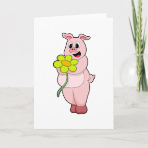 Schwein mit gelber Blume Karte