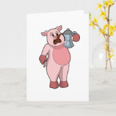 Schwein mit Kaffeekanne Karte (Gelbe Blume)