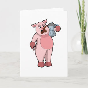 Schwein mit Kaffeekanne Karte