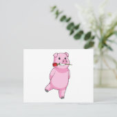Schwein mit Rosenblume Postkarte (Stehend Vorderseite)