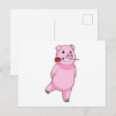 Schwein mit Rosenblume Postkarte (Vorne/Hinten)