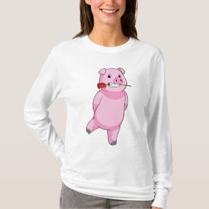 Schwein mit Rosenblume T-Shirt
